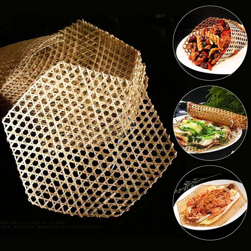 3pcs Hexagonal Bamboo Woven Bamboo Net Meal Mat Bamboo Steaming Mat Kindergarten Manual DIY Pendant Display Christmas Decoration