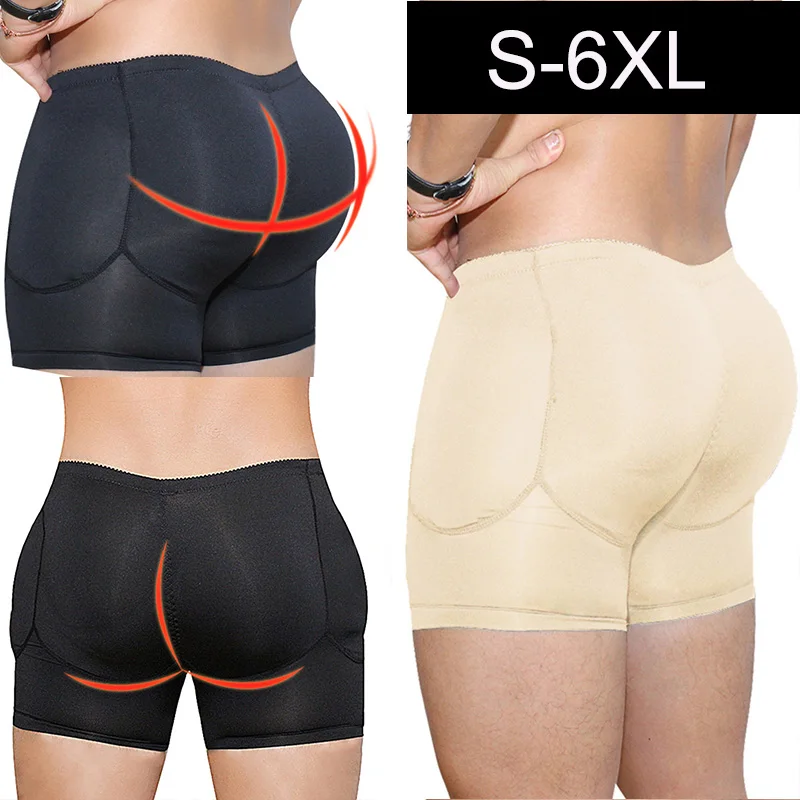 Uomini Body Shapers boxer intimo morbido pantaloncini imbottiti pantaloncini neri S-6XL Butt Lifter Fitness Hip Shapewear con cuscinetti rimovibili