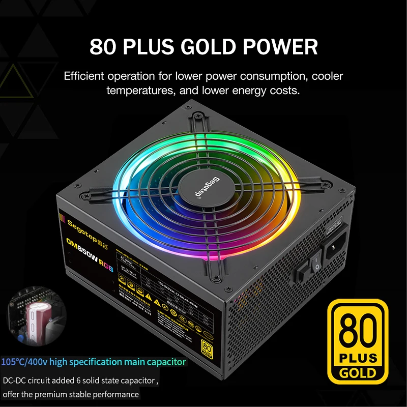 Vỏ Case Máy Tính Segotep Công Suất 850W Hoàn Toàn Modular 80 Plus Gold Chứng Nhận RGB Nguồn Điện 140Mm Fan ATX PSU Máy Tính máy Tính Game Thủ Cung Cấp Điện