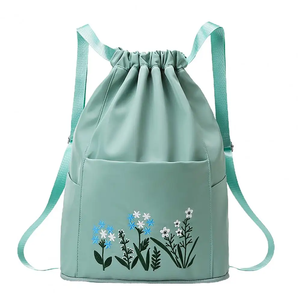 Travel Drawstring Bag Waterproof Flower Print Foldable Embroidery Design Drawstring Backpack for Outdoor