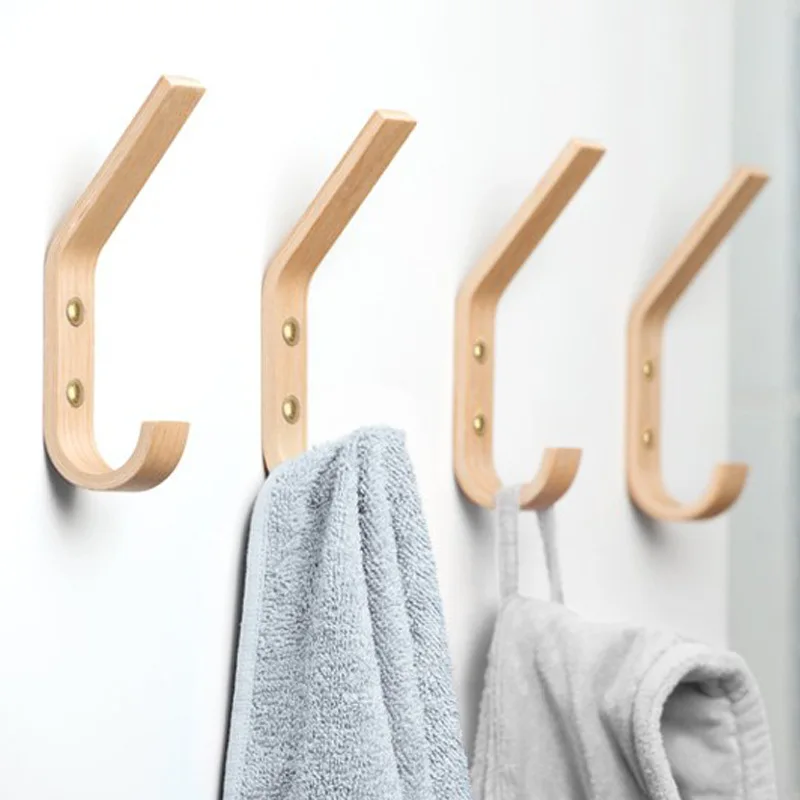 

4pcs Wooden hooks Solid wood Wall wooden creative hooks Modern minimalist oak coat hooks Fitting room hooks