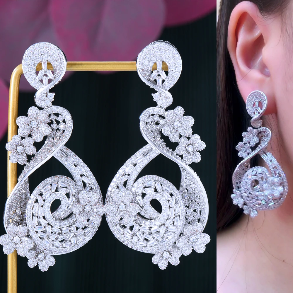 

missvikki Original Luxury Trendy Shiny Big Dangle Earrings Full Mirco Paved Cubic Zircon CZ Naija Wedding Earrings Jewelry Gift