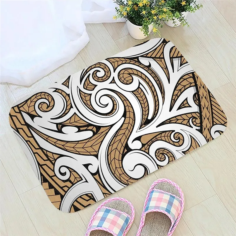 Polynsian Maori Ethnic Ornament Gold Hawaii Door Mat 3D Printed Indoor Non Slip Door Floor Mats Carpet Rugs Decor Porch Doormat