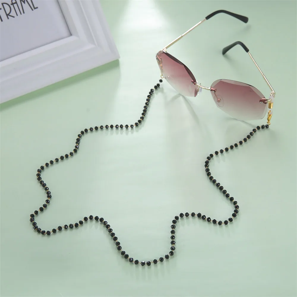 Teamer Sunglasses Chains Black Crystal Beads Eyeglasses Necklace Metal Cord Lanyard Hang Mask Eyewear Necklace Jewelry Gift