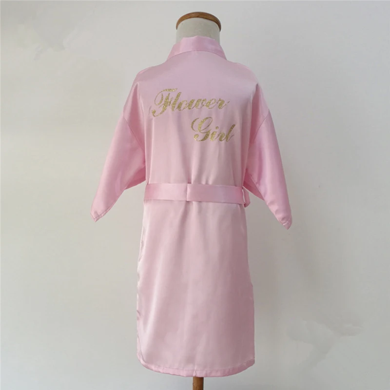 Wholesale Flower Girl Gold Letter Robes Satin Silk Kids Robe Children Kimono Children\'s Bathrobes Wedding Party Robe