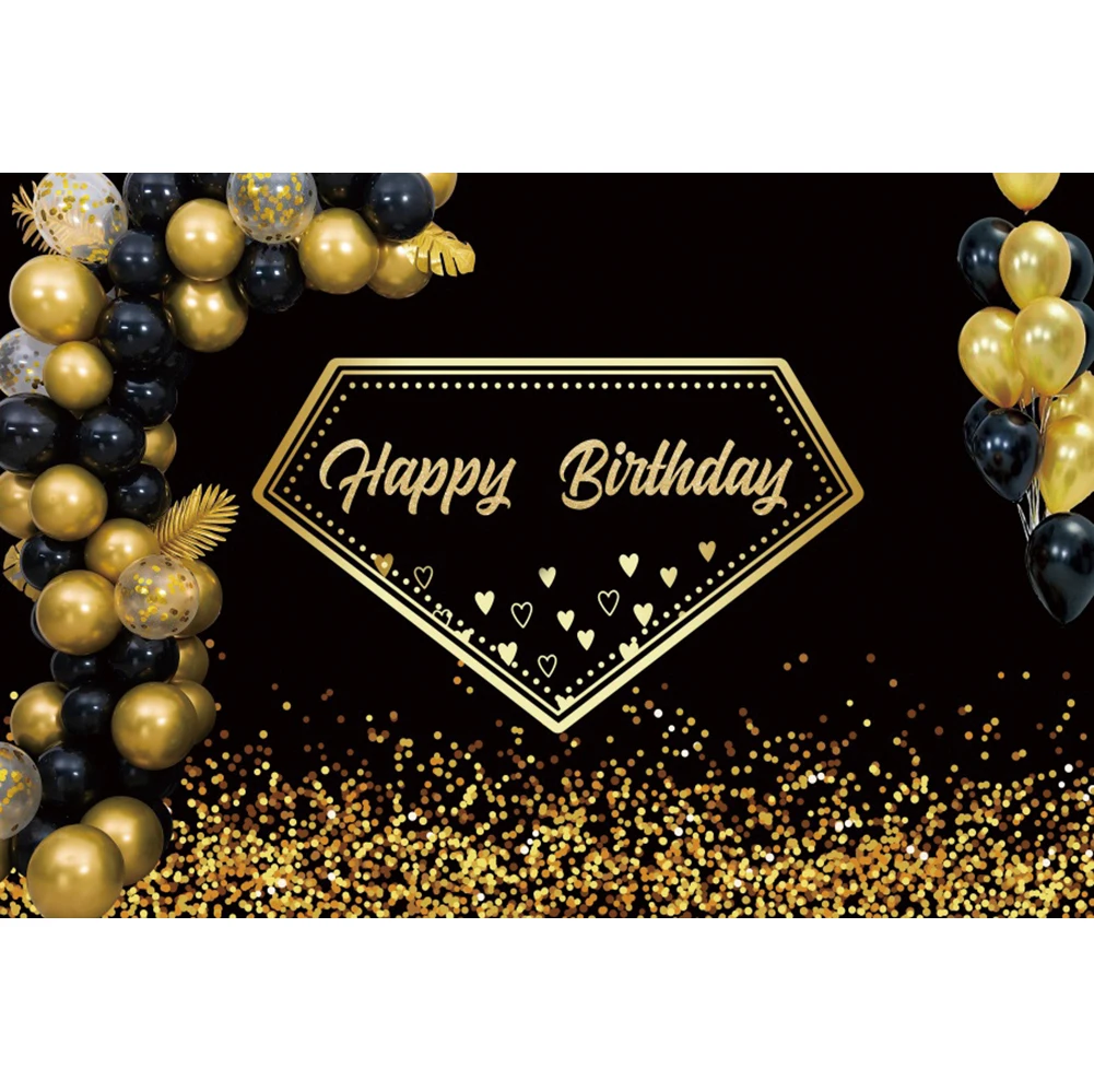 Laeacco Chúc Mừng Sinh Nhật Vàng Bóng Nền Đen Chấm Bi Lấp Lánh Chân Dung Cá Tính Poster Chụp Ảnh Ảnh Backdrop