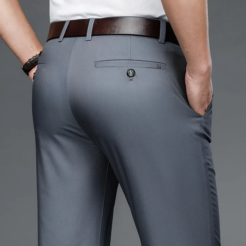 Pantalones casuales de negocios para hombres, Pantalones rectos de tela de fibra de bambú, alta calidad, negocios, oficina, Verano