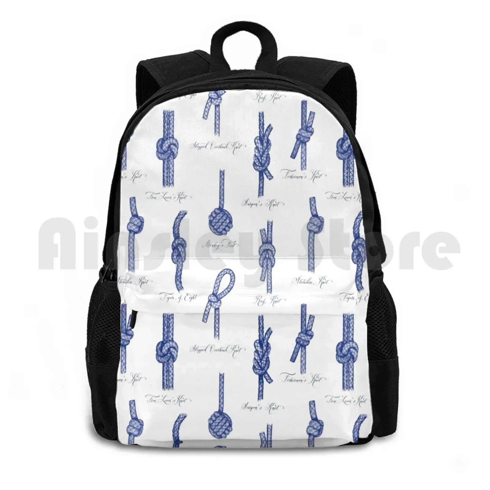 Knots ( White And Navy ) Outdoor Hiking Backpack Riding Climbing Sports Bag Maritime Marine Knot Knots Coastal Sea Ocean