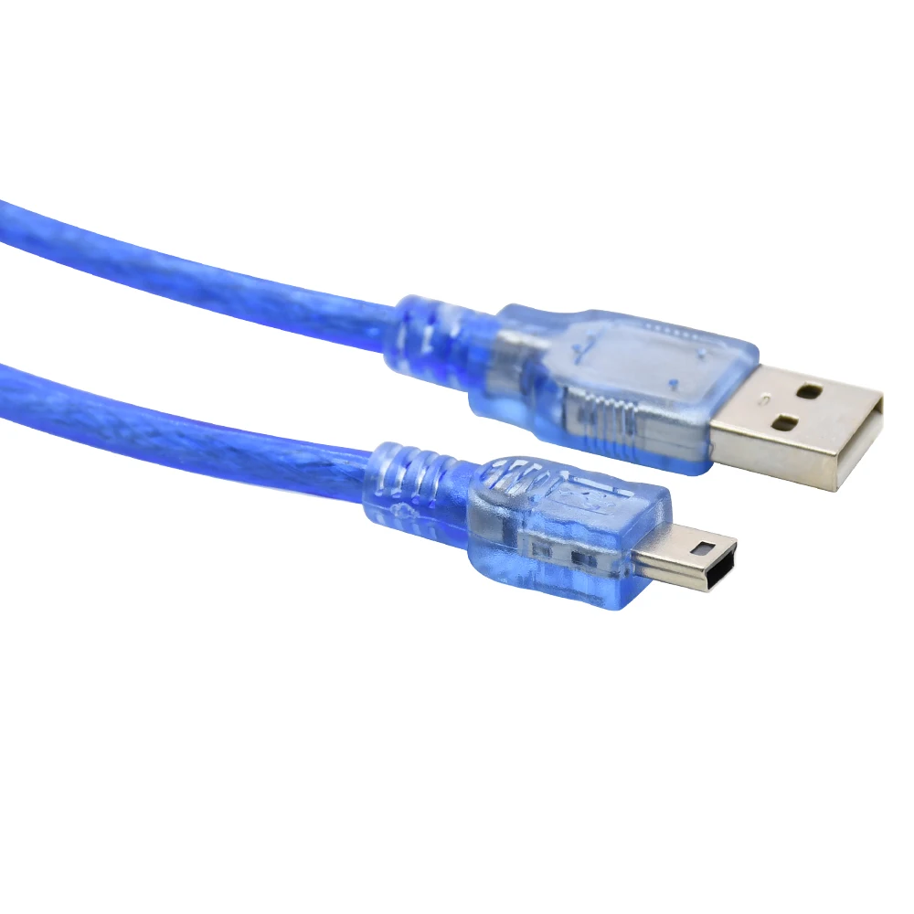 1m 3ft Mini USB Cable Mini USB to USB Data Fast Charge Cable transparent blue for MP3 MP4 Player Car DVR GPS Digital Camera HDD