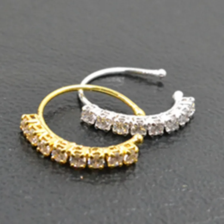 50 Stück Nasenring-Ohrstecker aus 925er-Sterlingsilber, glänzende CZ-Edelsteine, Körperschmuck, kein Piercing, Ohrhelix – Detail 2