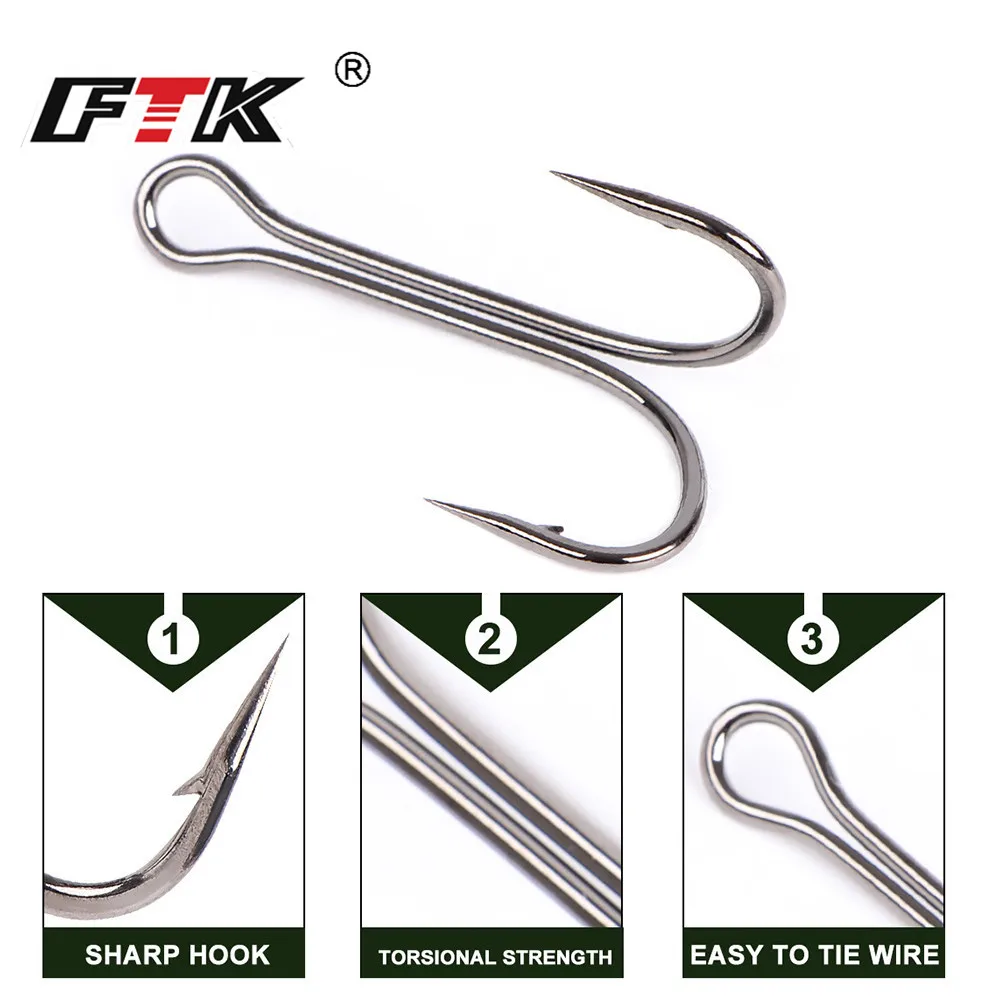 FTK 20pcs/pack Fishing Hooks Double Fishing Hooks Barbed Carp Fishhook For Soft Worm Lure High Carbon Steel Duple Hooks