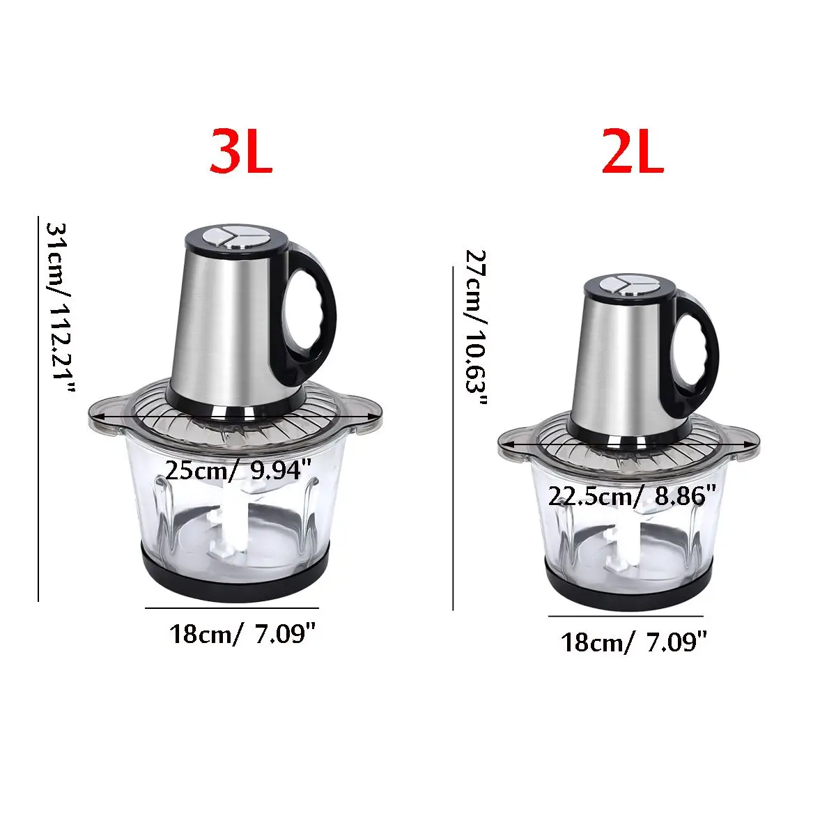 3L/2L Stainless Steel/Glass Meat Grinder 3Speed Electric Chopper Meat Grinder Household Automatic Mincing Machine Food Processor