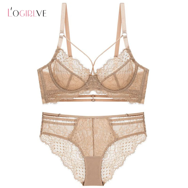 Logirlve Sexy Classic Bandage Bra Set Lingerie Push Up Brassiere Transparent Panties For Women underwear Lace Underwear Set