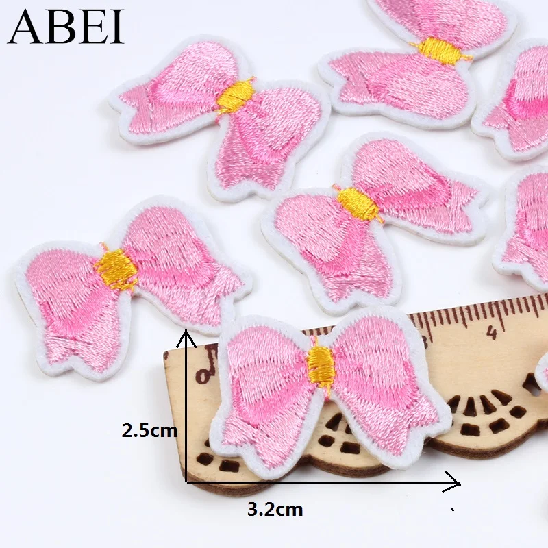 10pcs Cute Pink Bows Patches For Girls Bags Shirts Shoes Suits Dress Decoration DIY Iron On Fabric Appliques Sewing Jeans Badge