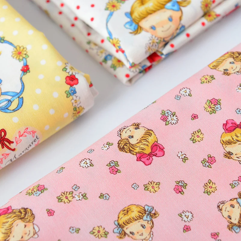 Cotton Fabric Cartoon Girl Strawberry Breathable Soft for Sewing Clothes DIY Handmade by Half Meter