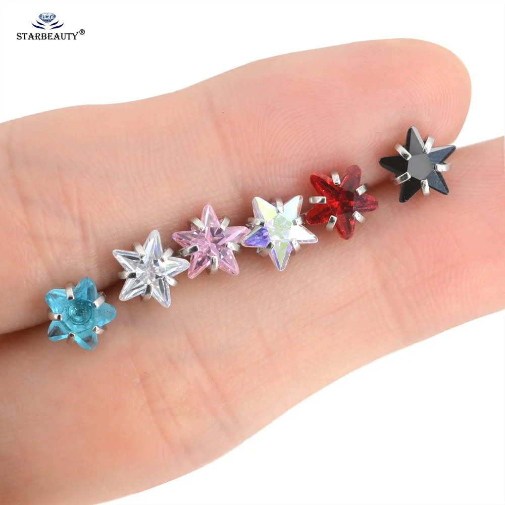 1.5x16x5x7mm AB Color Red Blue Zircon Crystal Star Tongue Piercing Jewelry Stainless Steel Barbell Tongue Rings Street