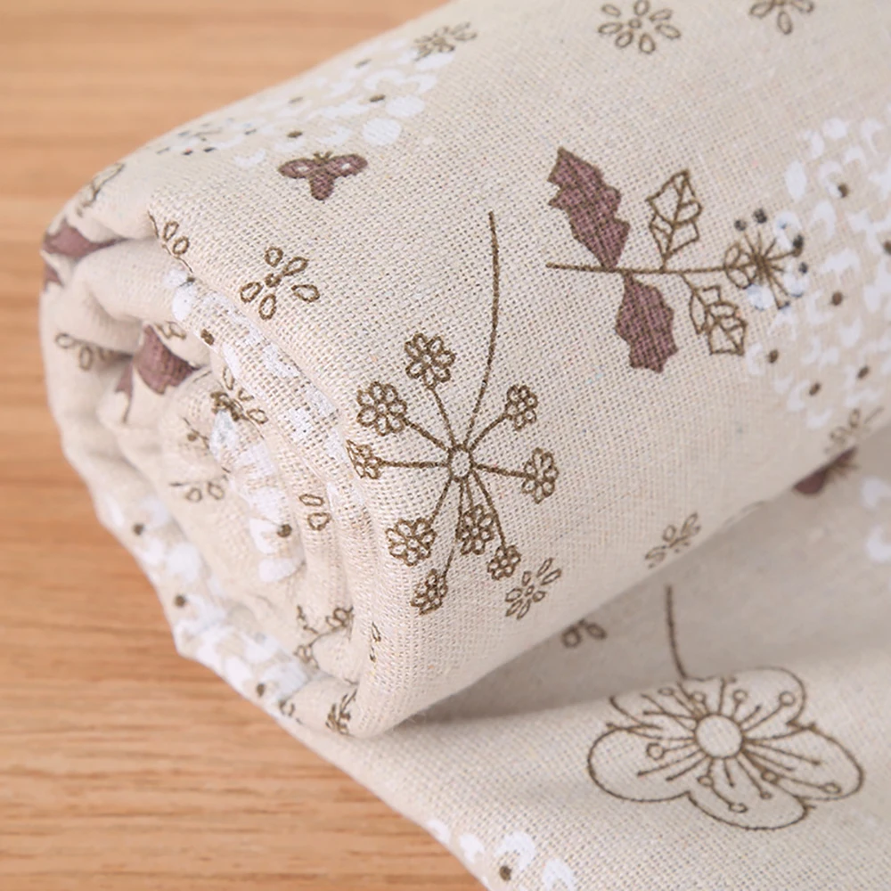 50cmx150cm Printed Beige Flower Pattern Fabric High Quality Sewing Linen Fabric Material For Handbag Garments