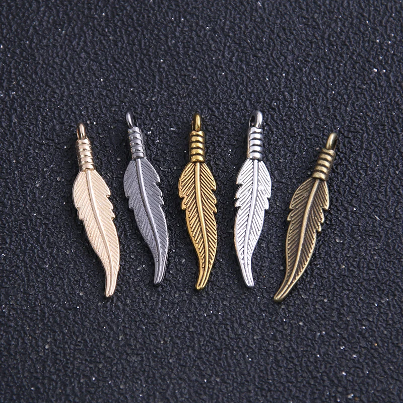 20PCS 6*31mm Four Color Zinc Alloy Feathers Charms Diy Jewelry Findings Jewelry Accessories Wholesal