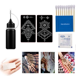 10ML Henna Tattoo Stencil Temporary Ink Kit Semi-Permanent Tattoo Paste With 2 Sheets Henna Templates Set for Body Paint