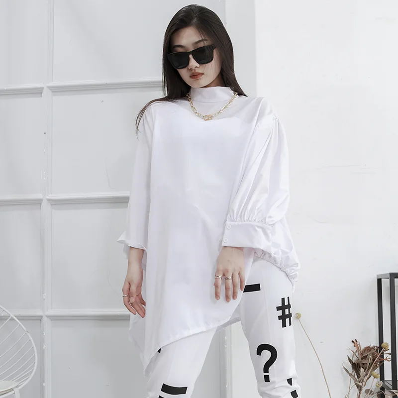 

Ladies Long Sleeve Shirt Pullover New Yamamoto Style High Collar Irregular Design Bat Sleeve Loose Large Size Short Sleeve Shirt