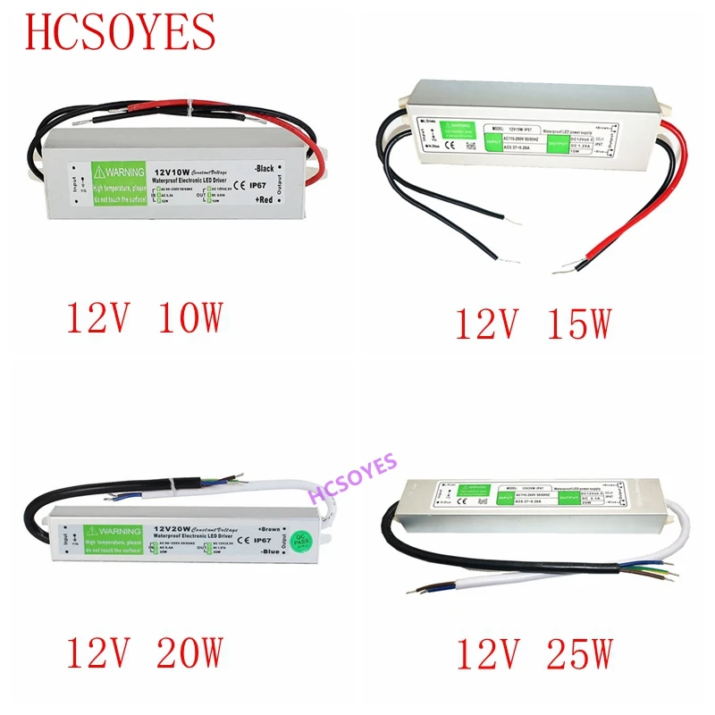 AC110V-220V to DC12V 24V Power Supply 10W 15W 20W 25W IP67 Waterproof  LED Transformer Electronic Aluminum alloy Driver