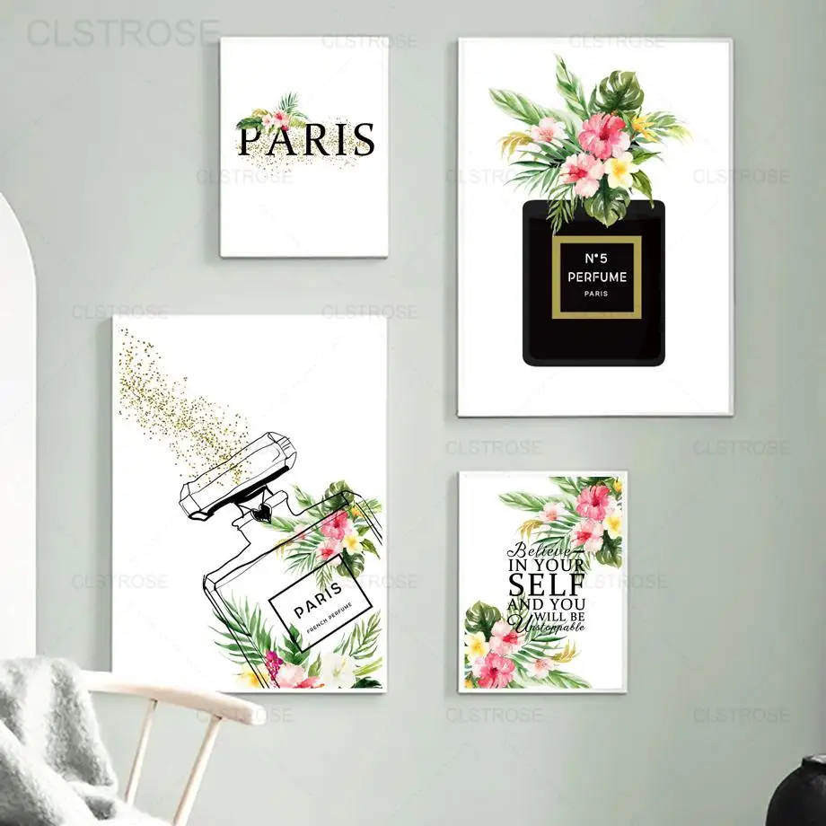 

Nordic Paris Perfume Fashion Wall Art Poster Modern Abstract Floral Canvas Painting Aesthetic Picture Home Decor Living Room