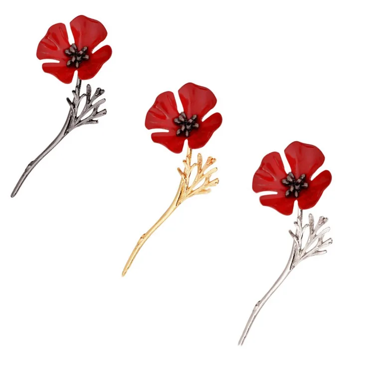 

Wholesale 2020 Vintage Style Retro Creative Red Poppy Flower Brooch Lapel Pins 3 Colors Available