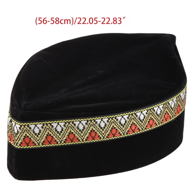 Muslim Men Velvet Black Kufi Hat Islamic Turkish Takke Prayer Cap Bonnet Turban Dropshipping