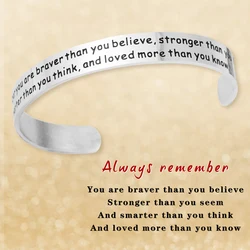 PolishedPlus ALWAYS REMEMBER YOU ARE BRAVER Than You Believe Engraved Bracelet Cuff Inspirational Jewelry for Women Men