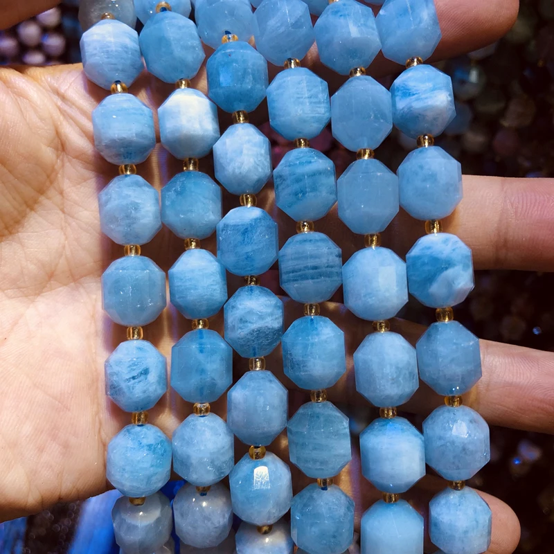 

Wholesale Natural Blue Aquamarine Beads,Hand Cutting Beads 10mm Faceted Gem Stone Loose Beads for jewelry,1string 15.5"