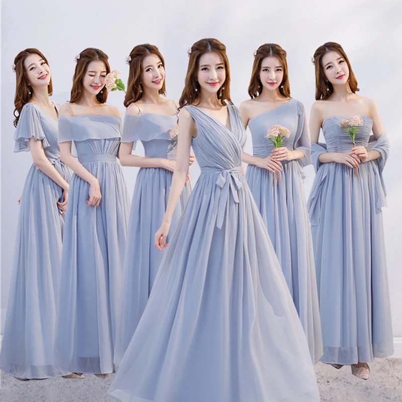 

new gray bridesmaid dress long evening dress female wedding bridesmaid group sister skirt graduation dress small dress girls