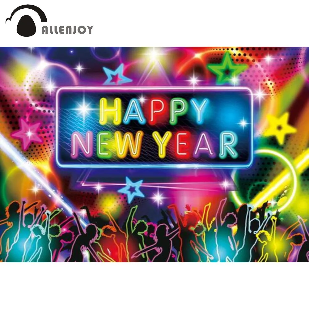 

Allenjoy Neon New Year Eve Backdrop Glow Cheers New Year Festival Holiday Party Supplies Banner Colorful Background Photo Booth