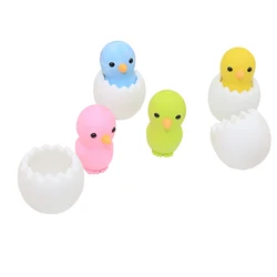 4pcs/lot Kawaii Cartoon Eggshell chicken Pencil Eraser Kawaii Mini Animal for School Student Stationery Kids Prize Toys Gift