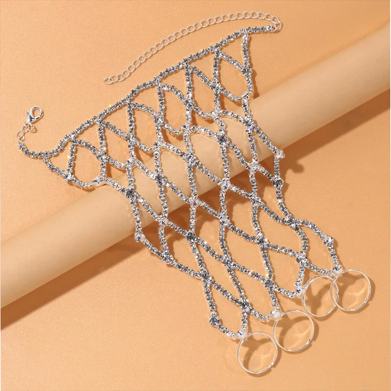 Stonefans Ring Charm Finger Mesh Linked Bracelet Jewelry Femme for Women Hand New Fashion Luxury Bangles 2022 Designer Wholeslae