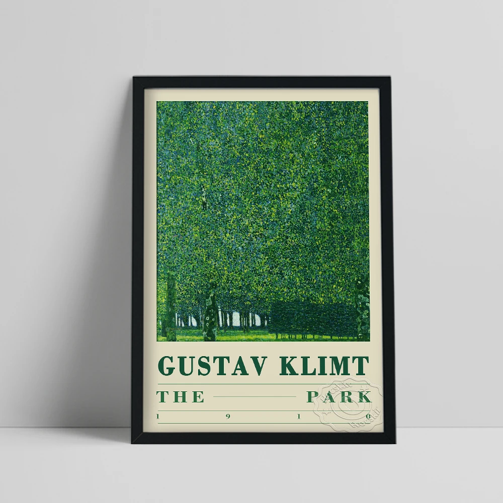 Gustav Klimt Exhibition Poster, Klimt The Park Oil Painting, Green Tree Landscape Prints Art, Vintage Park Scenery Wall Picture