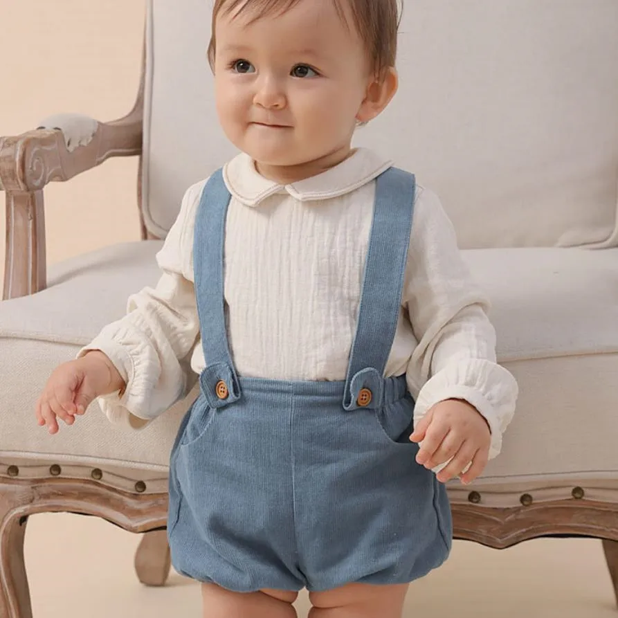 Spanish Spring autumn baby boys white long sleeve blouse+ cotton bib two-piece sets