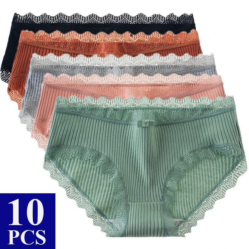 10Pcs Cotton Panties Women Underwear Sexy Lace Briefs Underpants Women Underwear Lingerie Femme Tangas Stringi Bragas