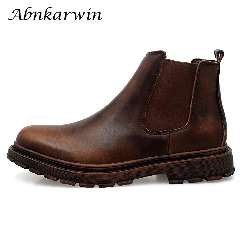 Autumn Winter Ankle Leather Chelsea Boots Men Brown Black Botas Hombre Cuero Bottine Botki Bottines Homme