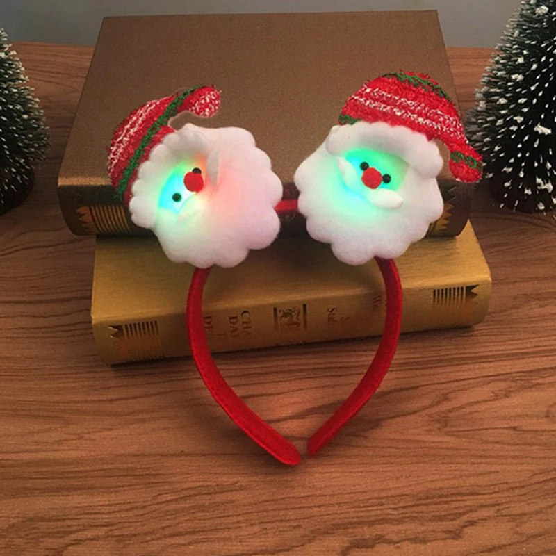 Christmas LED Light Headband Lovely Santa Reindeer Snowman Bear Light Headband New Years Lightening Double Head Xmas Decoration