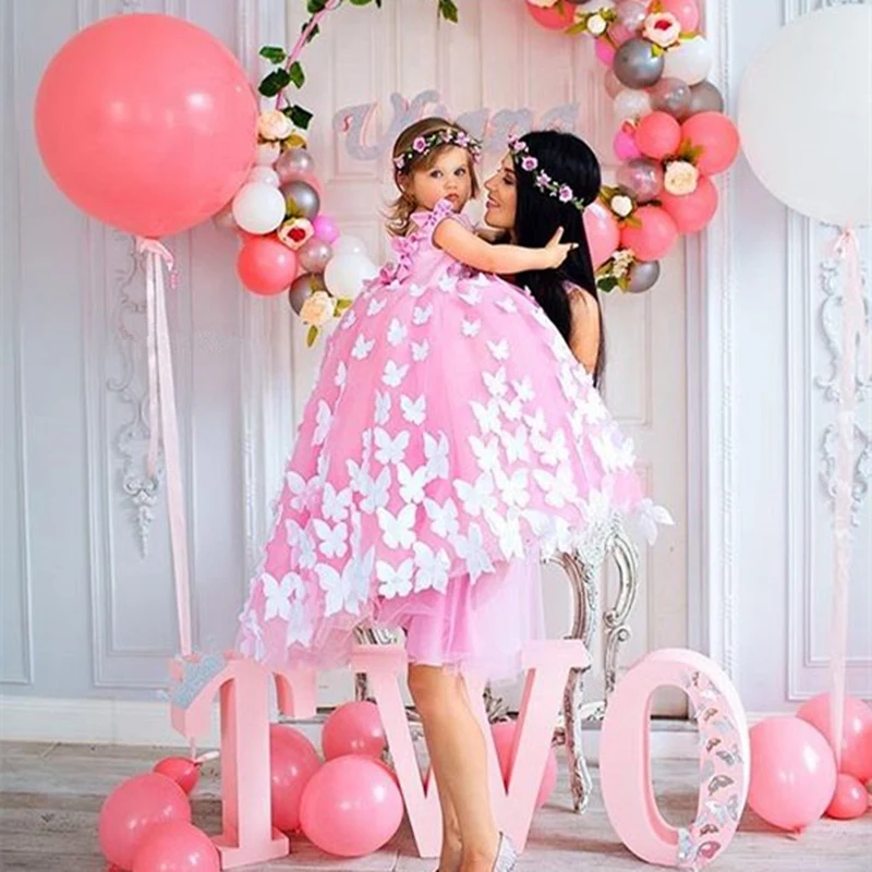 

Princess Girls Pageant Dresses With Lace Sleeveless Toddler Tiered Organza Long Birthday Dress Kids Flower Girl Dress