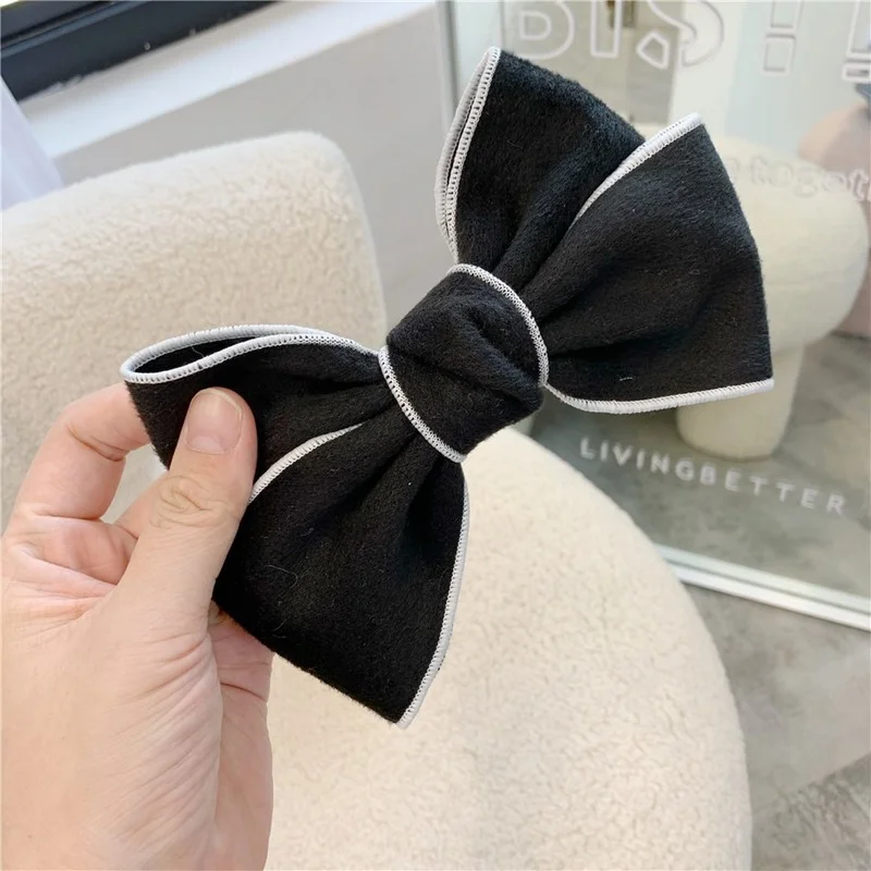 Korea autumn  winter black white imitation cashmere bow hairpin small fragrance temperament top clip hairpin hair accessories