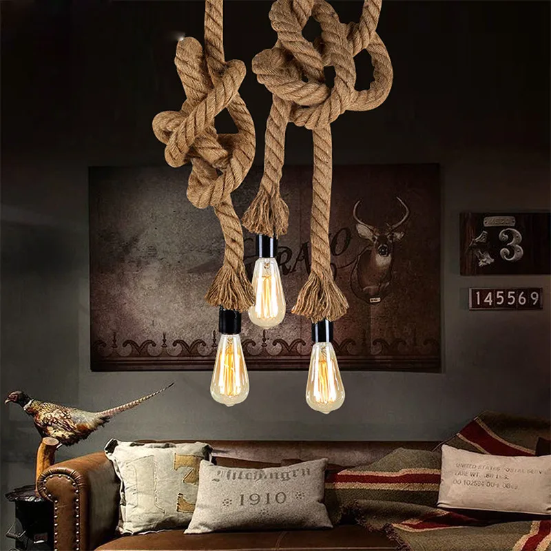 Hemp Rope Pendant Lights Industrial Vintage Hanging Lamp for Living Room Kitchen Home Decor Retro Light Fixtures Loft Luminaire
