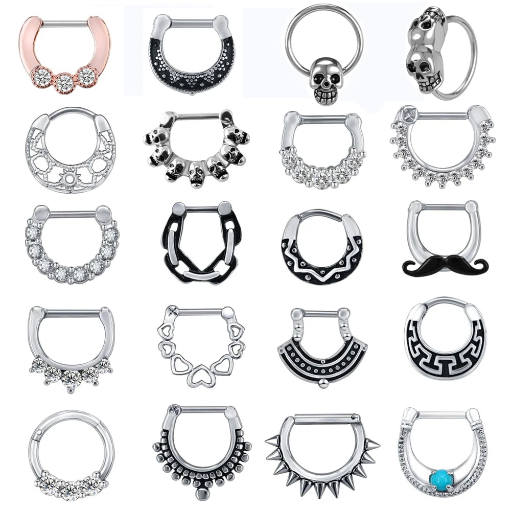 ZS 16G Surgical Steel Indian Nose Septum Rings Women Crystal Ear Helix Clicker Piercings Earring Septums Hoop Piercing Jewelry