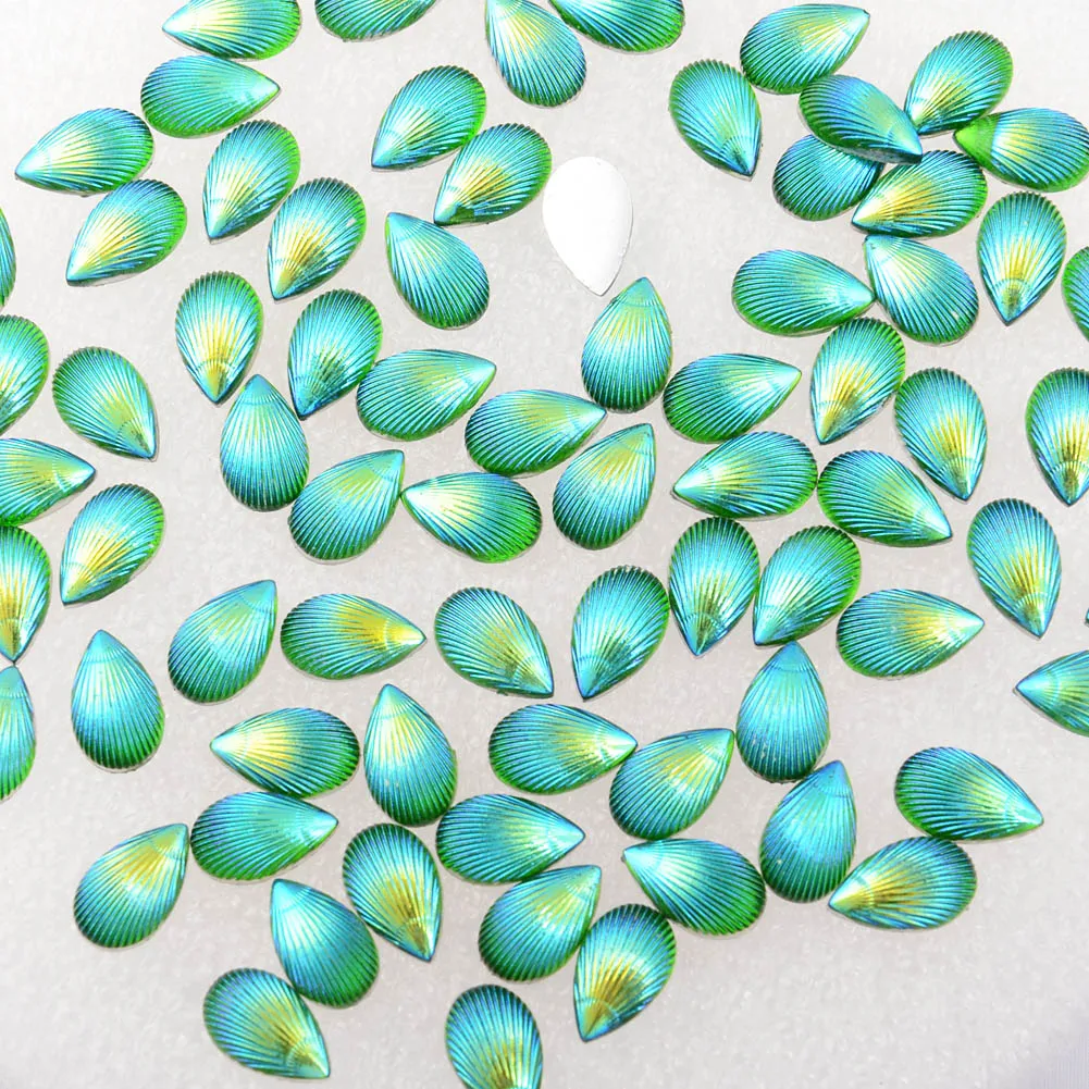 BOLIAO 40Pcs 8*13mm (0.31*0.51in) AB Drop Shape Green Color Resin Rhinestone Flatback For Crafts Clothing Dress Decoration