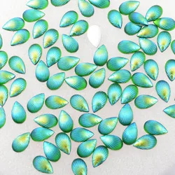 BOLIAO 40Pcs 8*13mm (0.31*0.51in) AB Drop Shape Green Color Resin Rhinestone Flatback For Crafts Clothing Dress Decoration