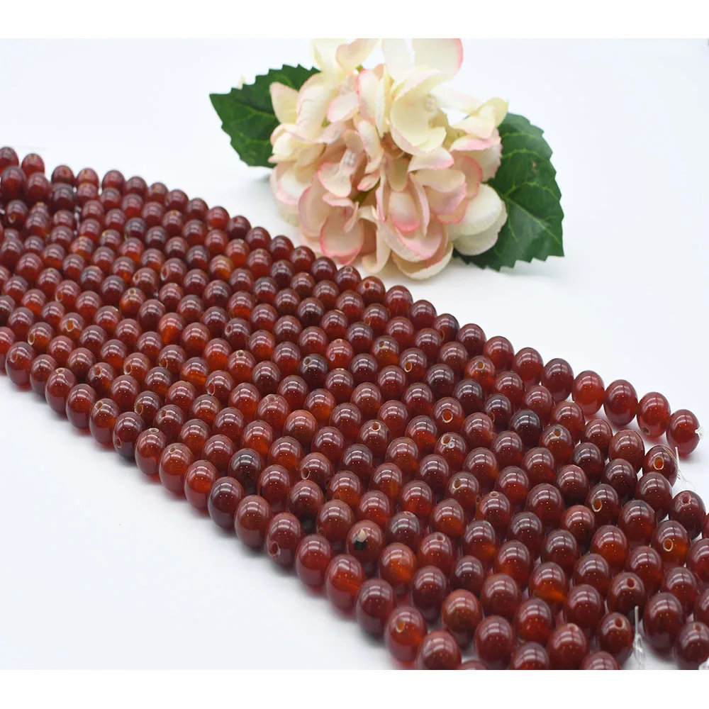 

2strands/lot 14mm Natural Smooth dark Red three holes Round Agate stone bead For DIY Bracelet Necklace Jewelry Making Strand 15"