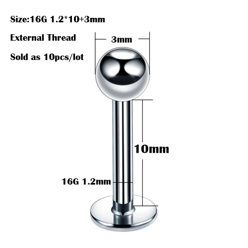 10 Stück/20 Stück/50 Stück G23 Titan Labret Piercing Internes und externes Design Lippenpiercing Labret Ohrstecker Knorpel Helix Piercing