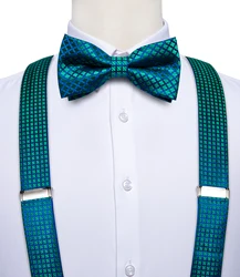 Fashion Men's Suspenders Bow Tie Pocket Square Set Classic 6 Clips Y Shape Suspenders For Wedding Party DiBanGu