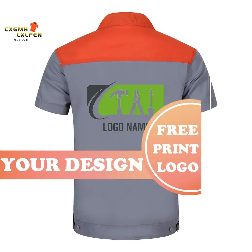 Custom Logo Workwear for Men Tops and Pants Repairman Auto Mechanics High Quality Work Clothing Two Pocket T-shirt