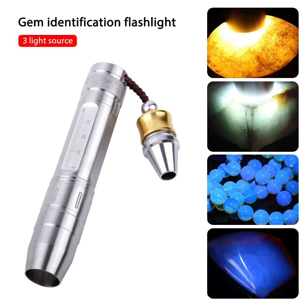 Dedicated UV Flashlight Jade Identification Torch White/yellow/365nm 3 in 1 XPG Light Ultraviolet Gemstones Jewelry amber Money